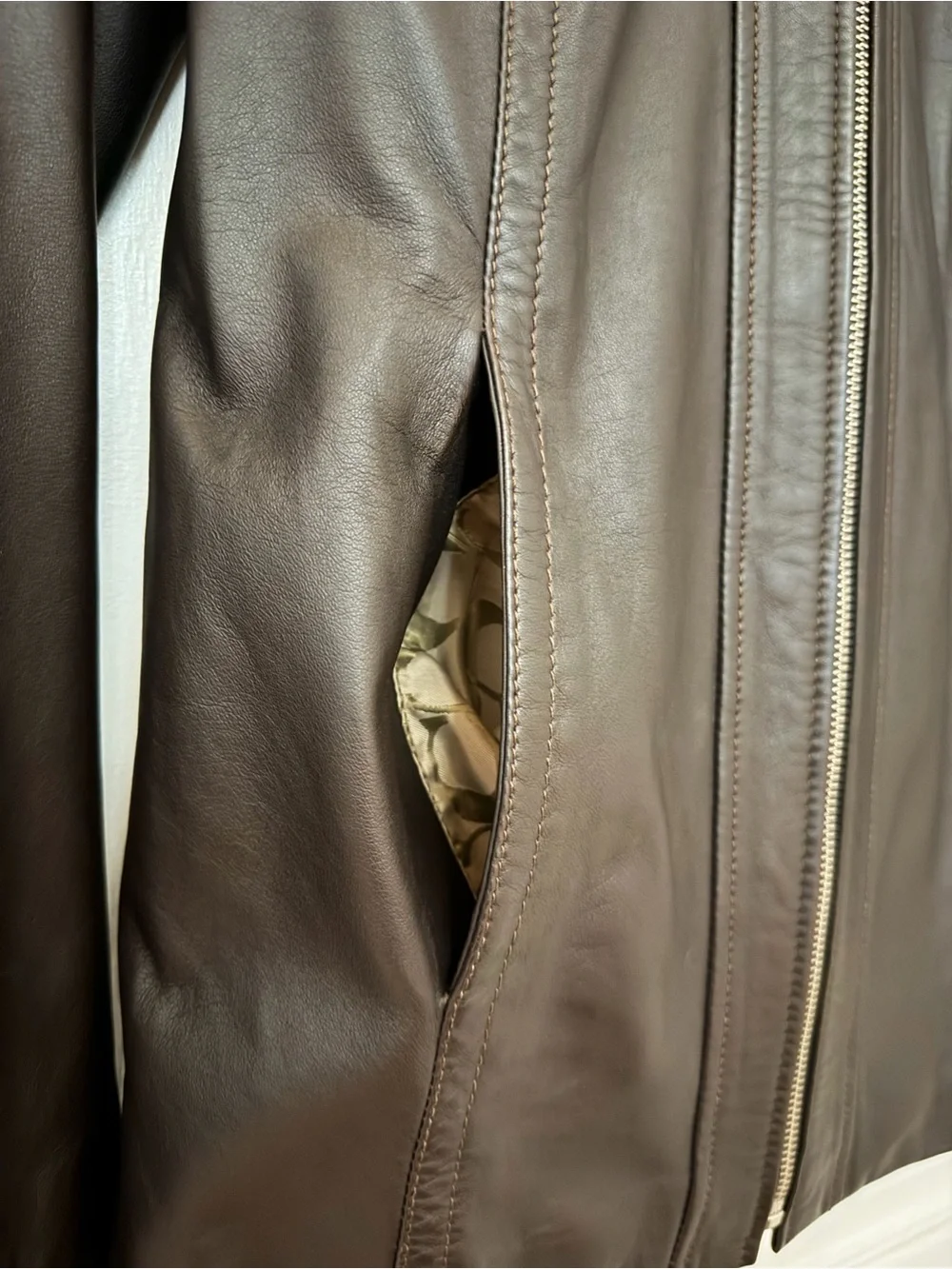 Coach Brown Leather Jacket with Signature Tan Lining